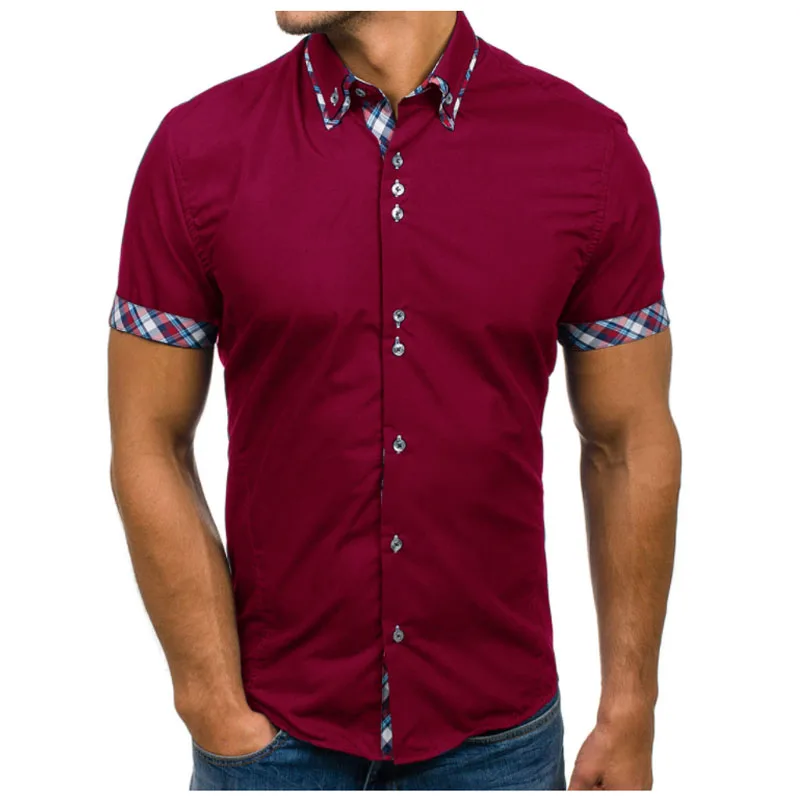 Мужчины Рубашка 2018 Весной Новый Бренд Мужской Slim Fit С Коротким Рукавом