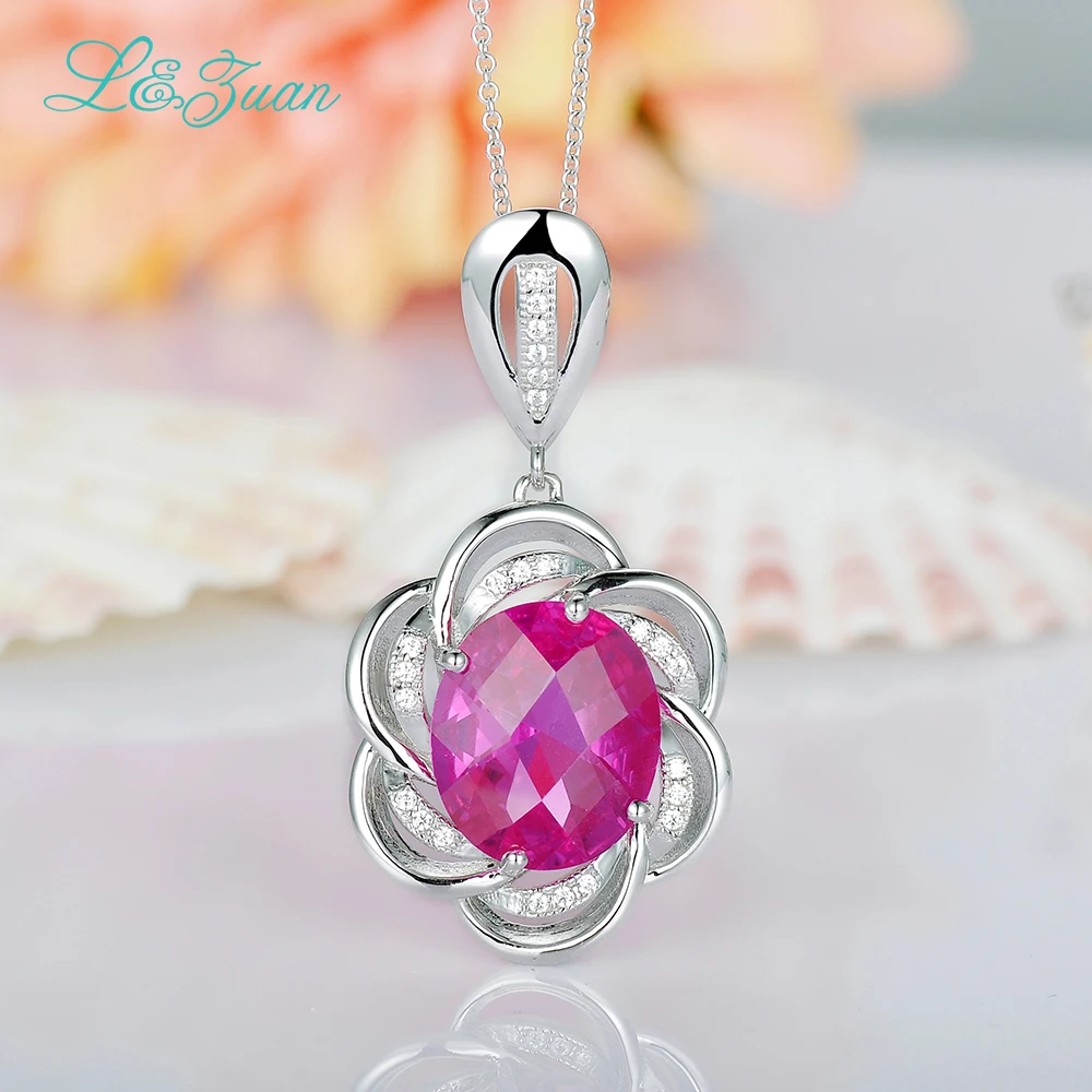 L & zuan 925 Серебряный Рубин кулон трендовый 6.44ct цветок красная натуральная цепочка