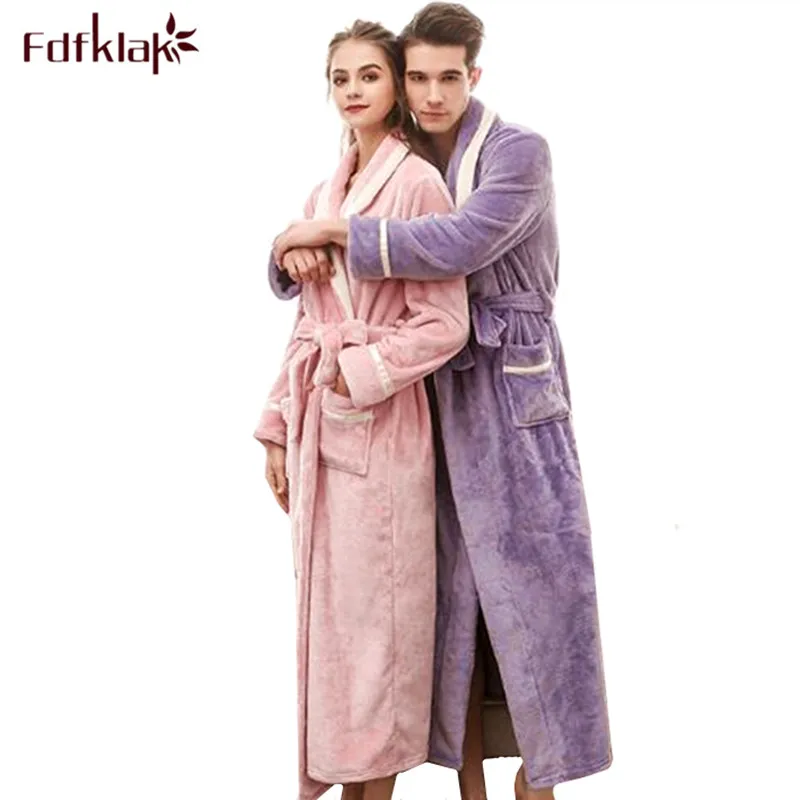 

Fdfklak Plus size bathrobe women autumn winter robe thicken flannel robes couple's homewear clothes dressing gowns bath robe 3XL