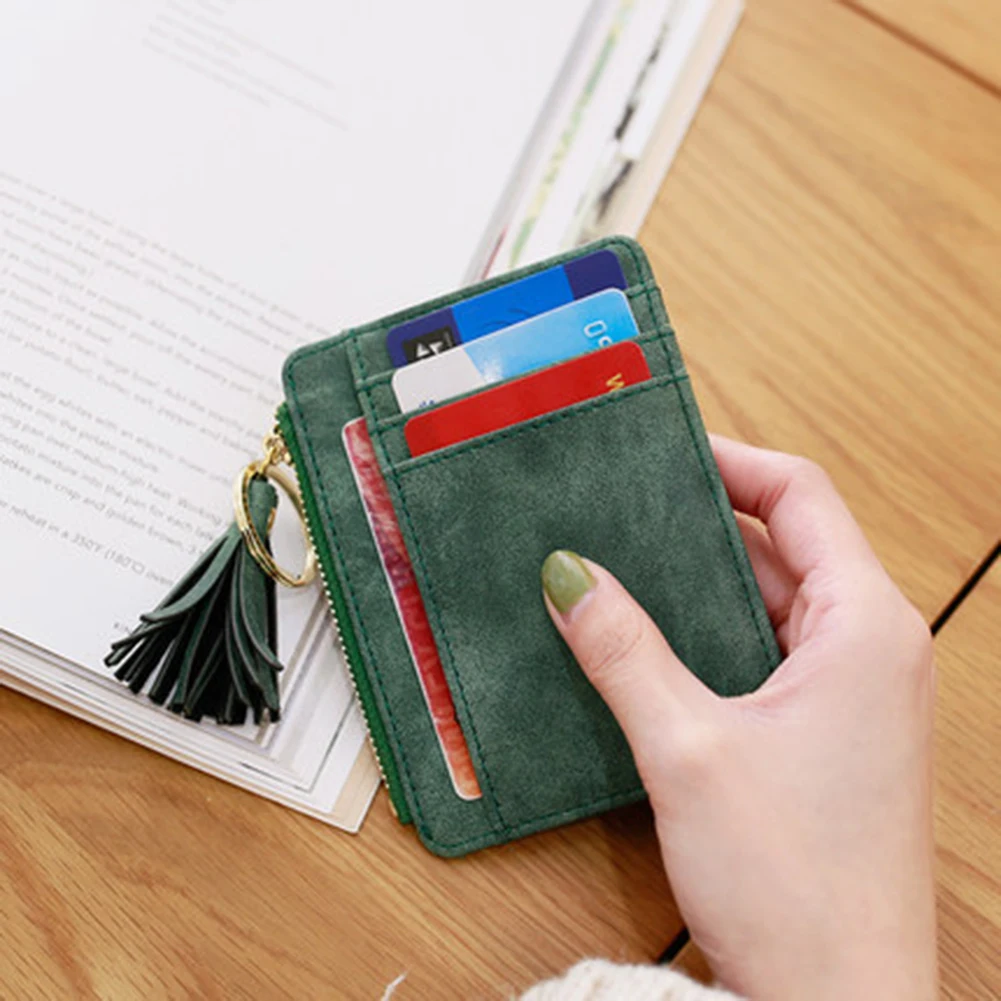 Искусственная кожа мини кисточкой кулон Для женщин держателя карты Портмоне