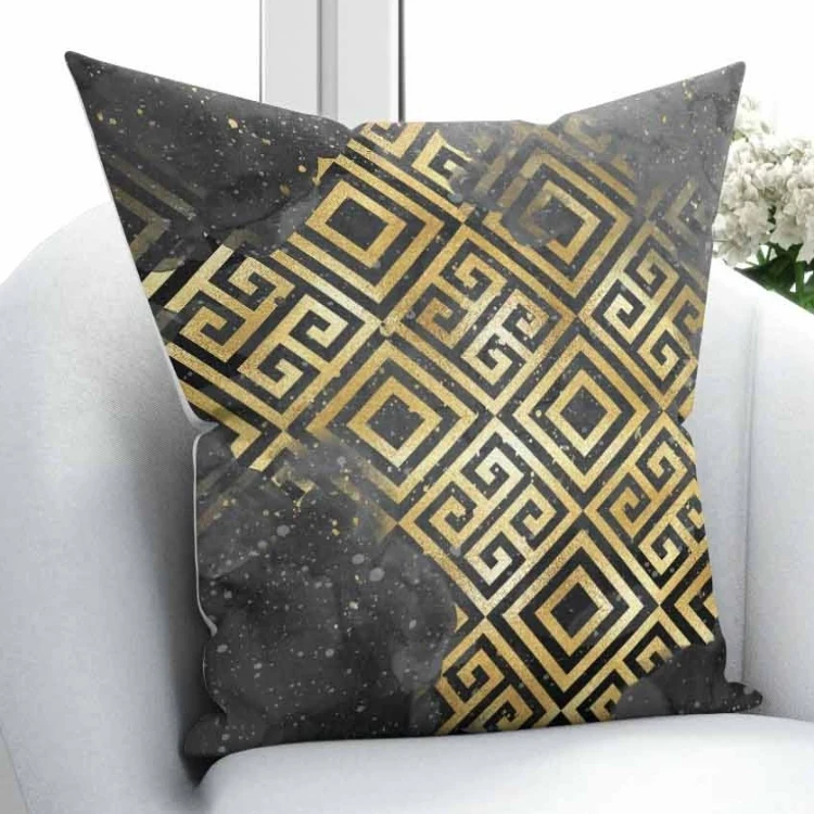 

Else Black Cloud Golden Yellow ikat Lock Design 3D Print Microfiber Throw Pillow Case Cushion Cover Square Hidden Zipper 45x45cm