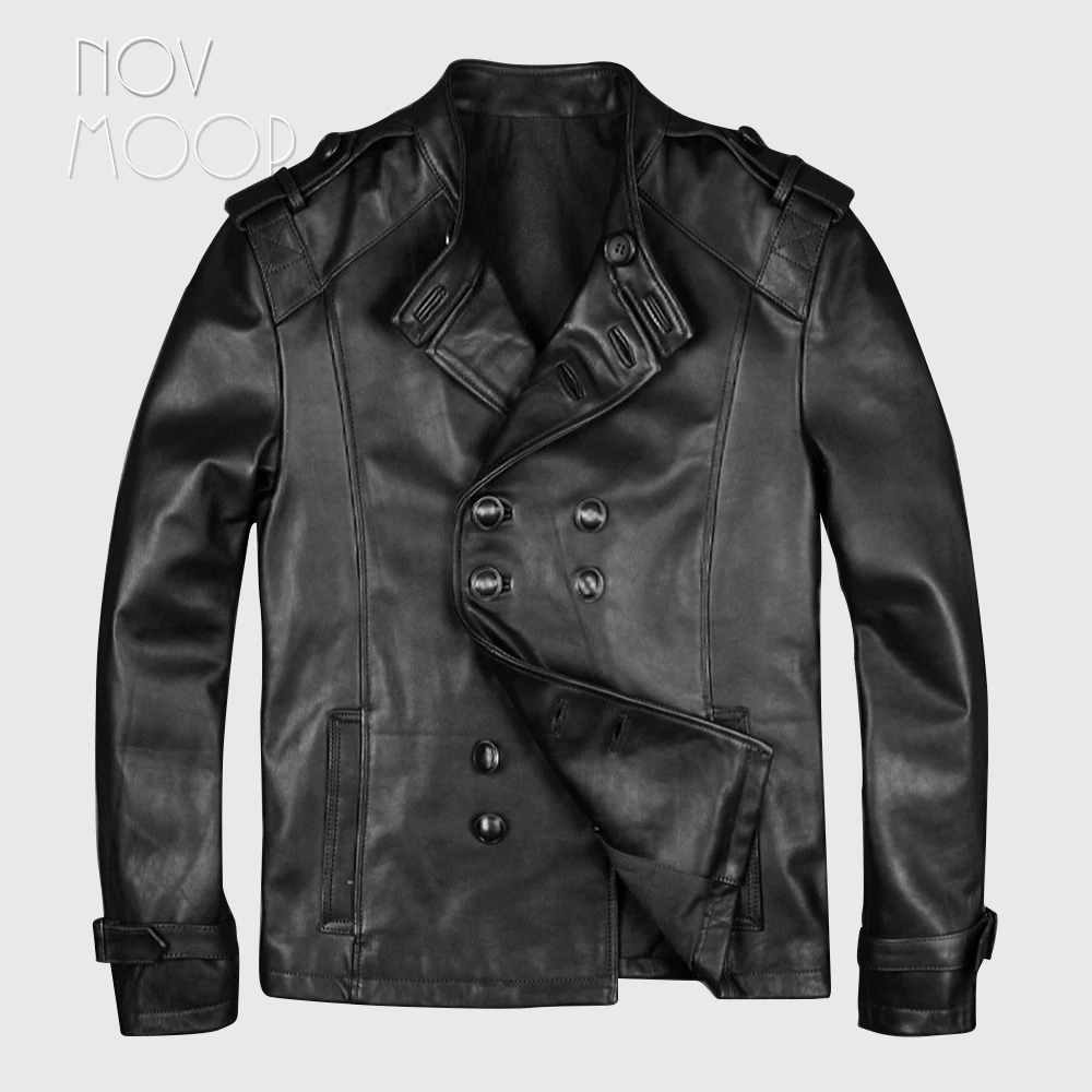 

Men black brown genuine leather top grade cow leather casual jacket coat front button through jaqueta de couro deri ceket LT2454