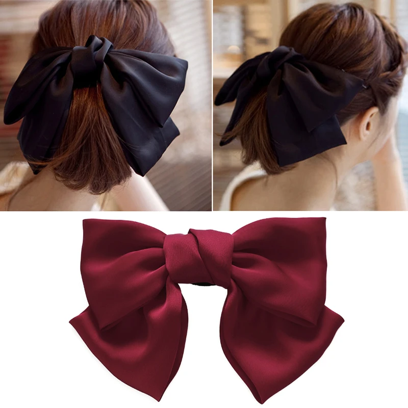 

Woman Big Bowknot Hairpin With Large Spring Clip Sweet Cloth Art Horizontal Hairpin Girls Hair Accessories