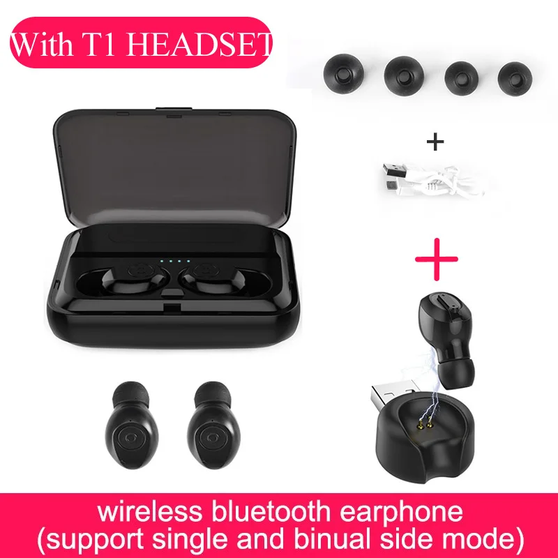 Earphone And T1 Mini F9 True беспроводные наушники 5D стерео Bluetooth наушники мини TWS водонепроницаемые наушники с 1300 мАч power Bank наушники Pk X8 T2c - Цвет: Earphone And T1 Mini