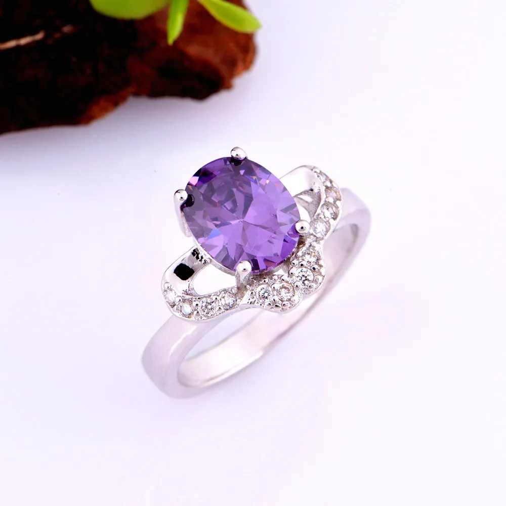 Uloveido USA Market Cheap Engagement Rings Jewelry Purple Crystal Ring Girl Wedding Accessories Silver for Women Sale J415 | Украшения и