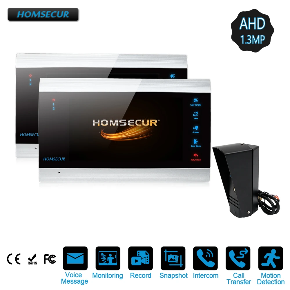 

HOMSECUR 7" Wired AHD1.3MP Video Door Entry Security Intercom with Memory Monitor, Motion Detection(BC011HD-B+BM705HD-B)
