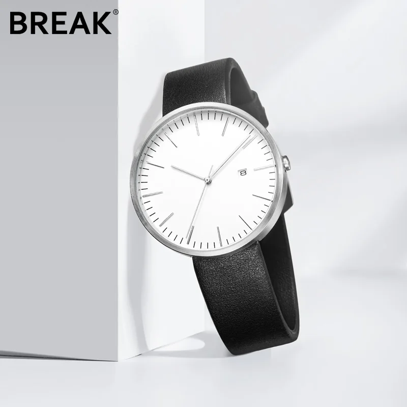 Высококачественные минималистичные часы BREAK с ремешком из натуральной кожи