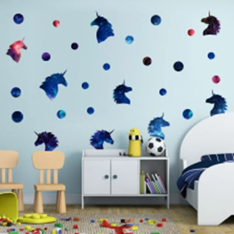 PVC Galaxy Dream Unicorn Wall Sticker For Kids Rooms Star Moon Night Sky Animals Decorative Children Bedroom Decor DIY for | Дом и сад