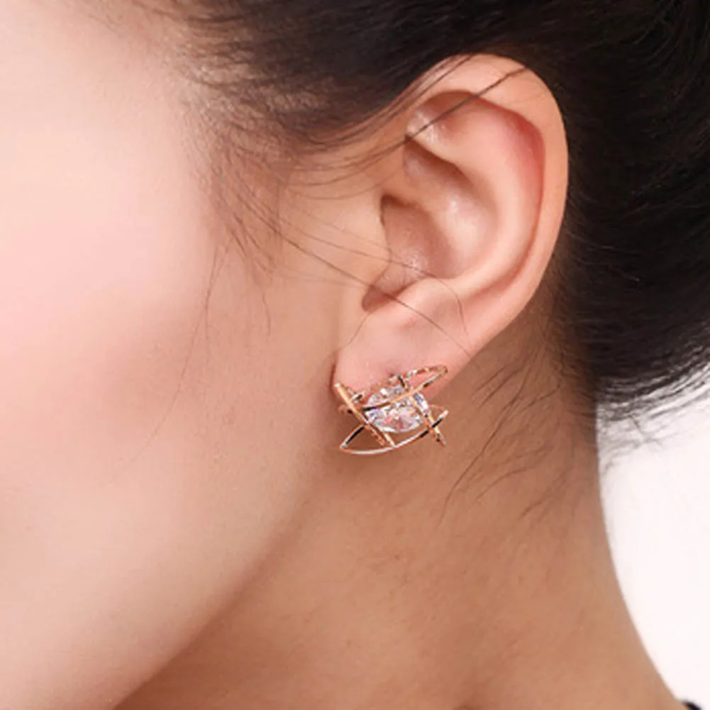 New Hollow Out Stud Earrings Zircon Square For Women brincos Fashion Jewelry | Украшения и аксессуары