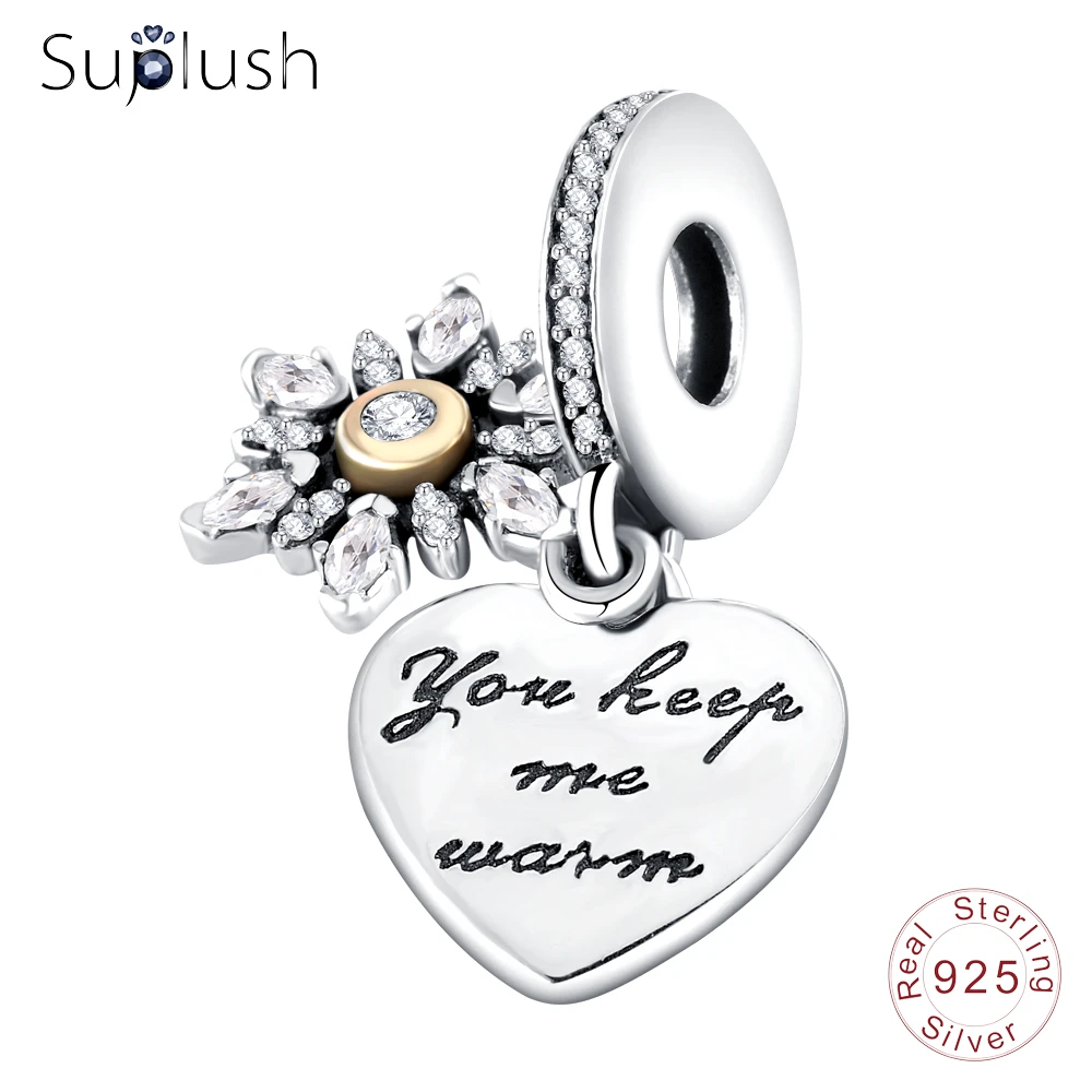 Suplush серебряные бусины 925 пробы Снежинка Сердце кубический циркон амулеты