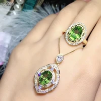 kjjeaxcmy boutique jewels 925 sterling silver inlaid natural olivine necklace pendant ring suit support detection