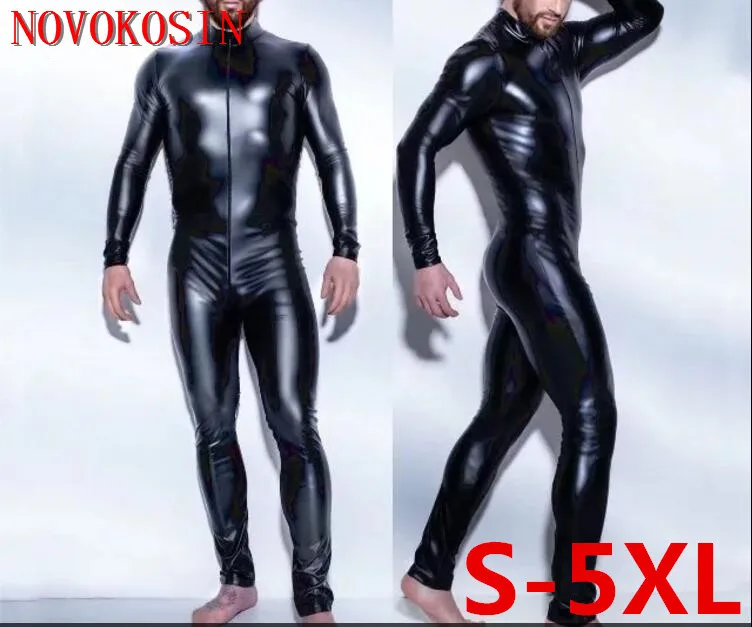LK6 размера плюс S-5XL пикантные Для мужчин комбинезон Искусственная кожа спереди на застежке-молнии, с заниженным шаговым швом 2018 боди костюм ... от AliExpress WW