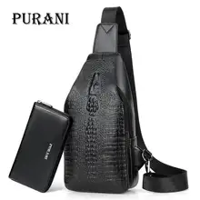 PURANI Men Chest Pack Crossbody Bags Crocodile Alligator Leather Bag Men Satchels Messenger Sling Bag Travel Doubloe Zipper Bags