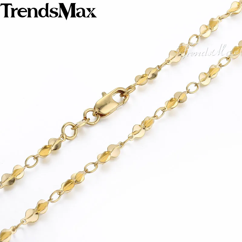 Trendsmax 3 мм цепочка с бусинами Женская желтое золото заполненное GF ожерелье