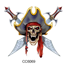 

Rocooart CC6069 Horrible Skull Pirate Halloween Designer Temporary Tattoo Sticker Body Art Water Transfer Fake Taty for Face