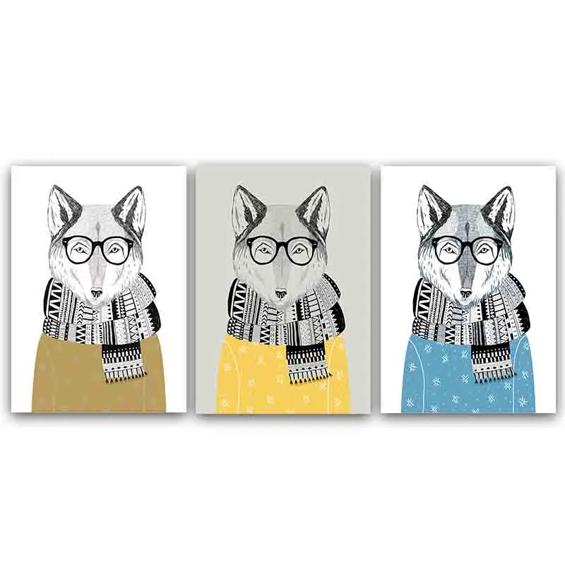 

Nordic Lovely Animal Cartoon Fox Wall Art Canvas Painting Art Print Poster Picture for Kids Room Wall Canvas Home Decor