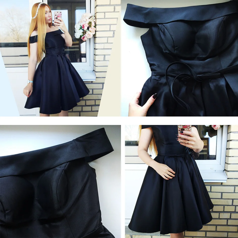 

Dressv dark green elegant homecoming dress cheap a line off the shoulder draped knee length homecoming&graduation dresses