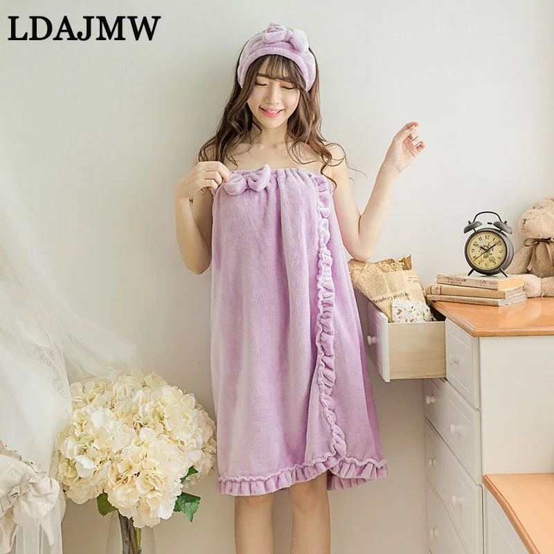 LADJMW High Quality Home Bathrobe Flannel Chest Bath Garment Lovely Winter Three-piece Towel Set | Дом и сад