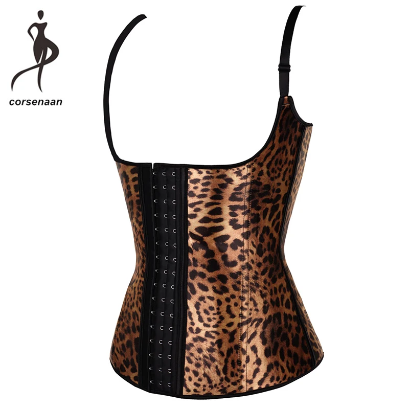 Плюс Размеры регулируемые ремни с леопардовым принтом фирмы Body Shaper Сталь костей Талия Обучение корсет латекса утягивающий жилет 887