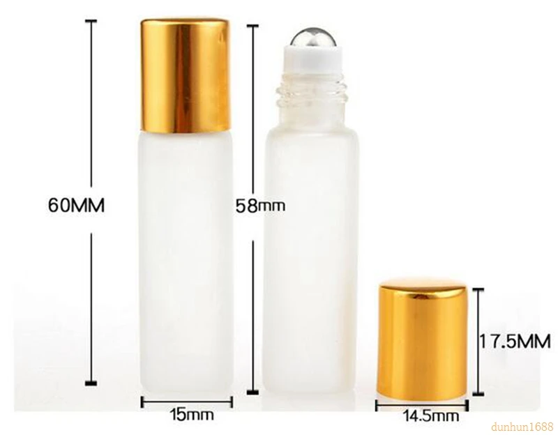 

200pcs/lot 15x60mm Size 5ml Frosting Glass Essential Oil Roller Bottles Transparent Stainless steel Roll On Bottle#678