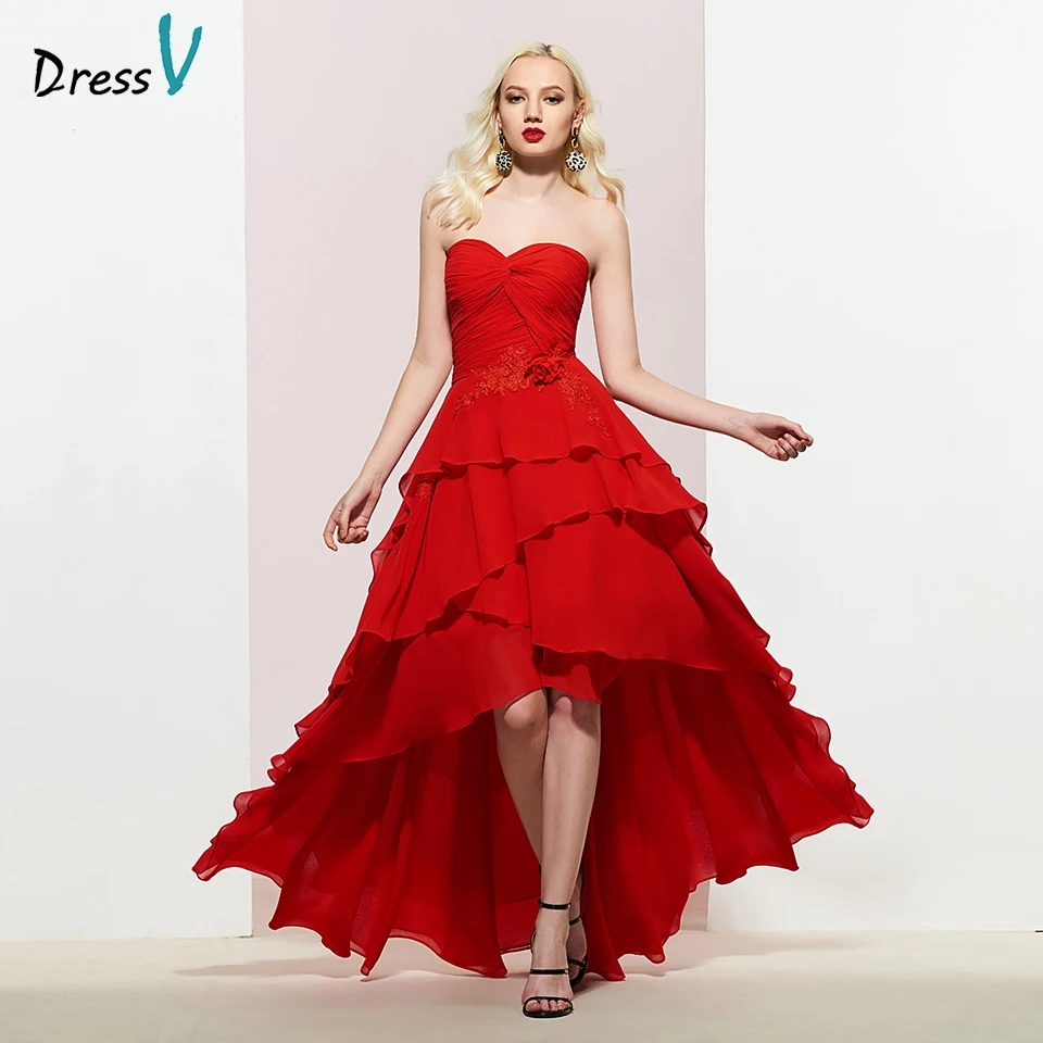 Dressv Красное длинное платье для выпускного вечера без бретелек трапециевидной