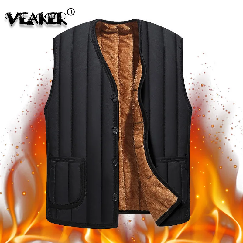 2022 Men's Black Fleece Vest Winter Sleeveless Outerwear Warm Fleece liner Vests Plus Size 3XL