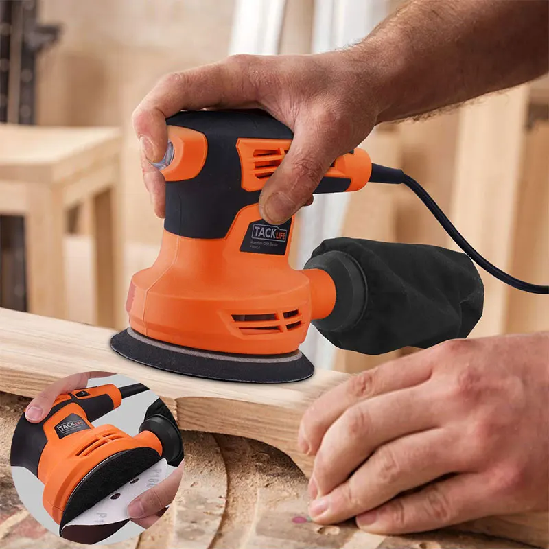 Tacklife PRS02A 5-Inch Classic Random Orbit Sander with Dust Container Variable Speed DIY Efficient Dust Collection System