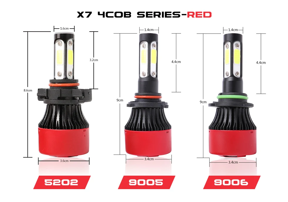 X7 4 стороны COB 100W 10000LM Автомобильный светодиодный фары для H4 H7 H11 H13 9004 9005 9006 5202 чипы авто светодиодный лампы 12v 6500 к налобный фонарь красный