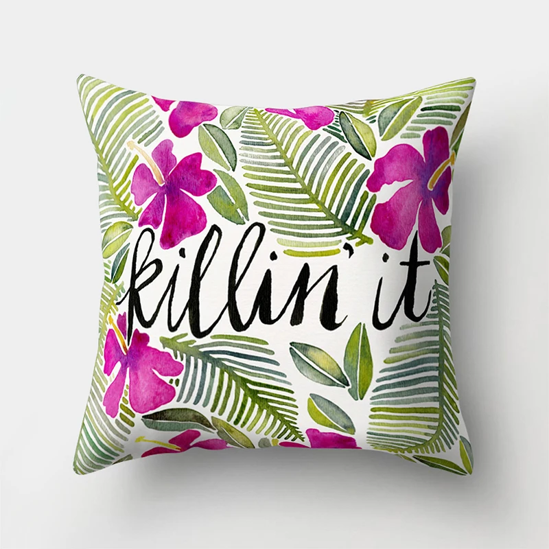 BLRISUP Creative Leaves Flowers English Letters Cushion Cover Home Office Car Sofa Throw Pillow Decorative Pillowcase | Дом и сад
