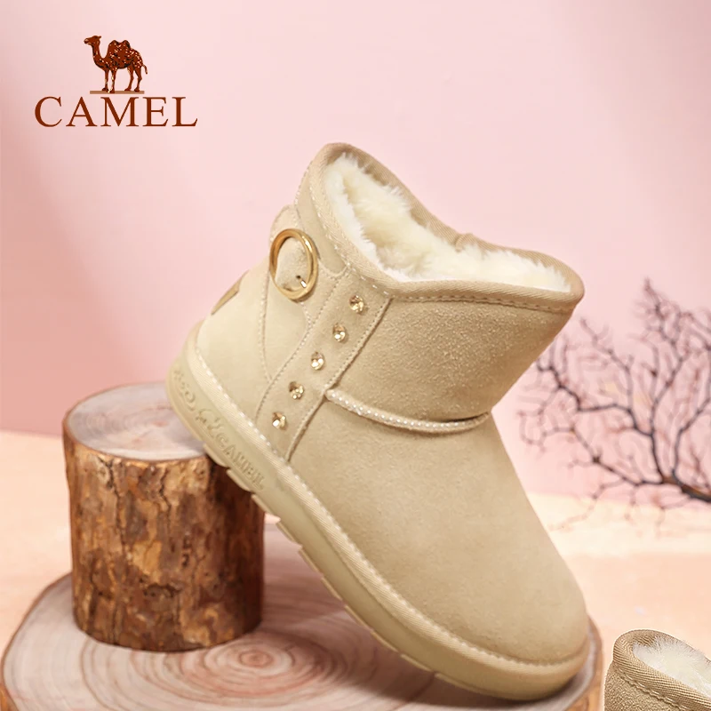 CAMEL/Зимние женские ботильоны модные однотонные теплые зимние ботинки на меху