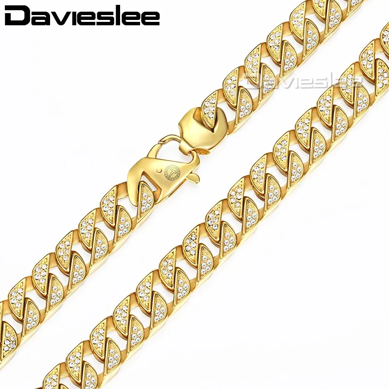 

Davieslee Mens Necklace Chain Miami Curb Cuban 316L Stainless Steel Gold-color 12mm LHN109