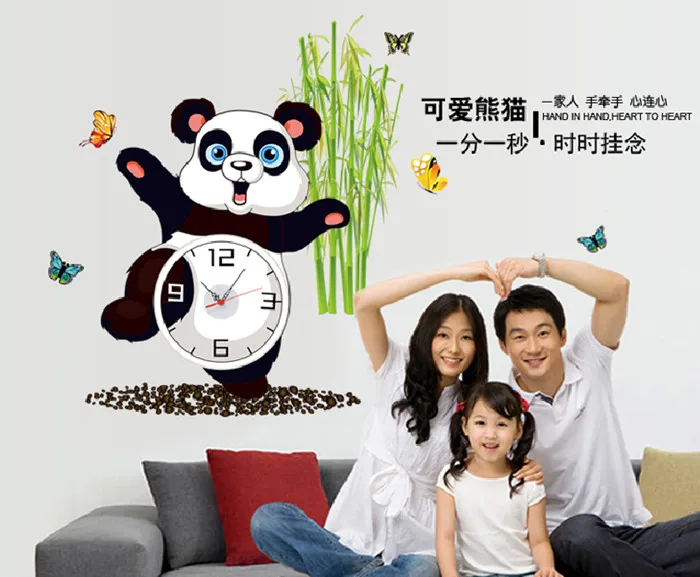 3d часы с иглой времени настенная наклейка мультяшная панда бамбуковый дизайн