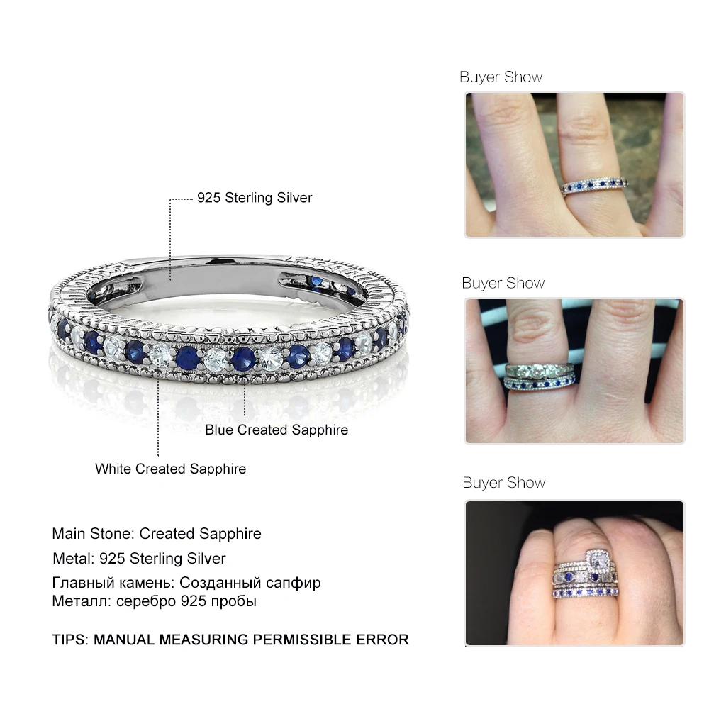 GemStoneKing 925 пробы Серебряное женское юбилейное обручальное кольцо, кольцо с синим и белым сапфиром, хорошее ювелирное изделие