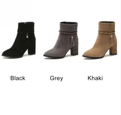 2017 fashion suede Women Boots Tassel Ankle Round Toe Winter Ladies Party Western Stretch Fabric With zipper |