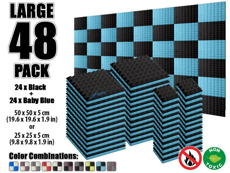 Black and Baby Blue Arrowzoom 48 шт цветная комбинация Пирамида плитка студия Звукопоглощающая Панель акустическая пена лечение AZ1034 - Цвет: Black and Baby Blue