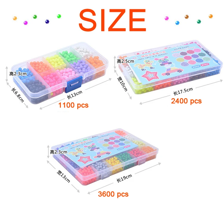 Colorful Water stick beads DIY Magic Beads Ball Aqua Pegboard Pixels Jigsaw 3D Puzzle Educational toy For Children Gift with Box | Игрушки и