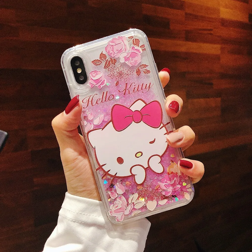Fashion Phone case For iphone XS Max Liquid Quicksand Hello kitty cover for iPhone XR X 6 7 8 Plus Love bling cases |