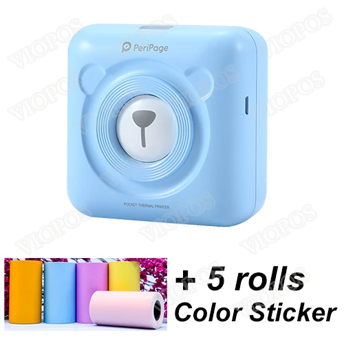 Blue 5 roll sticker M58D Мини Портативный фотопринтер тепловой Bluetooth принтер для iPhone Android бесплатное приложение наклейка чековый принтер 6 рулонов этикеток - Цвет: Blue 5 roll sticker