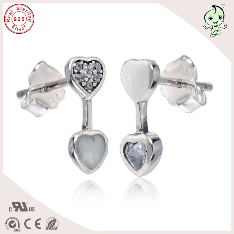 Новая коллекция высокое качество двойной Дизайн с сердечком белая эмаль 925