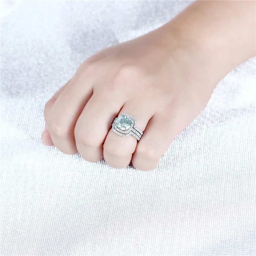 DovEggs Стерлинговое Серебро 925 пробы Центр 9*9 мм срез на подушке Муассанит Halo