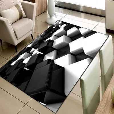 

Else Black White Cubes Geometric 3d Print Non Slip Microfiber Living Room Decorative Modern Washable Area Rug Mat