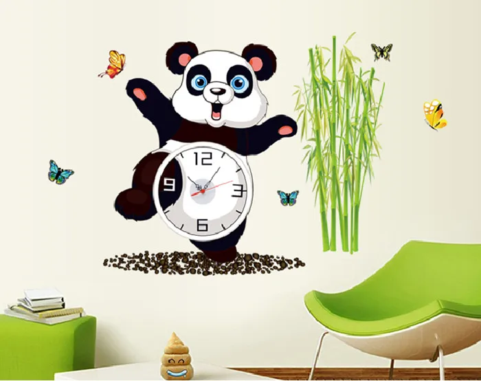 3d часы с иглой времени настенная наклейка мультяшная панда бамбуковый дизайн
