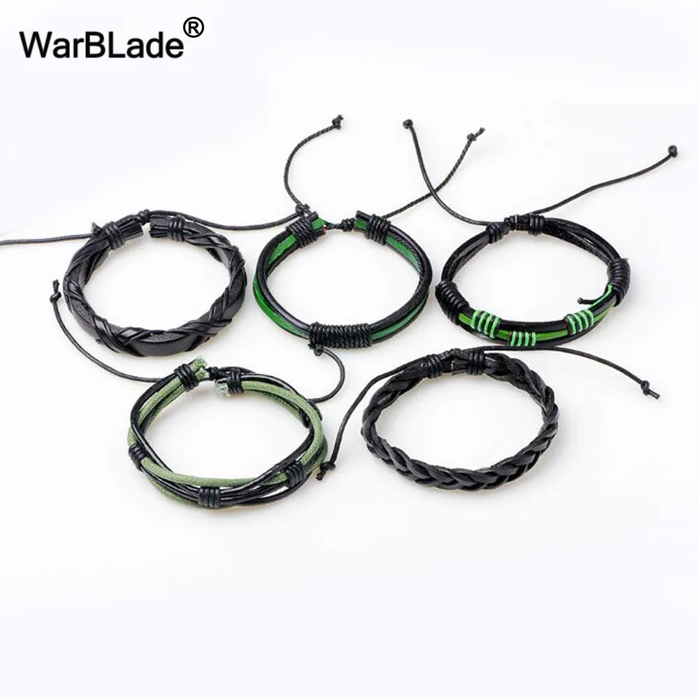 

WarBLade 2018 New 3-6PCs/set Genuine Leather Wrap Bracelet Set For Men Punk Vintage Braided Bracelets & Bangles Women Jewelry