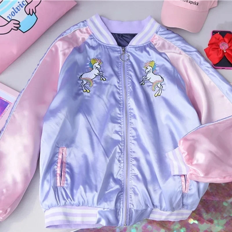 Новинка 2019 года Корея Harajuku Мягкая девушка Бейсбол Форма пальто Радуга Единорог