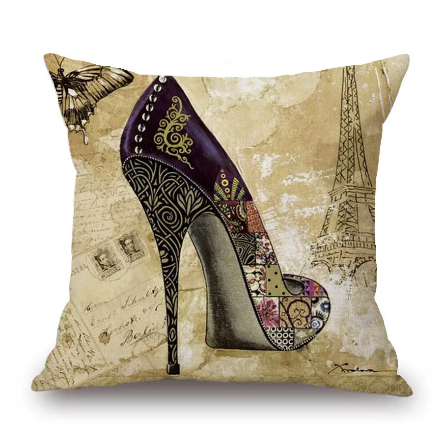18 inches Cotton Linen Vintage Pillow Cases Flower Shoes Printed Cover Home Decorative Pillows | Дом и сад