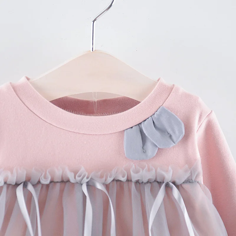 Платье для новорожденных девочек Хлопковое розовое зимнее платье с длинными