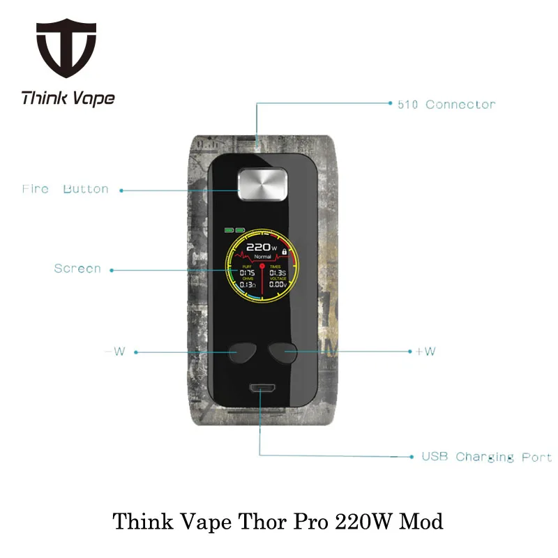 Электронная сигарета Thor Pro 220W коробка Mod Think Vape работает от Двойной 18650 батареи ПК