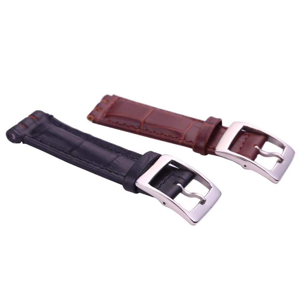 EACHE High Quality Black Brown Colors Genuine Leather Croco Pattern Replacement Watchband Fit For Swatch Men Or Women 23mm | Наручные