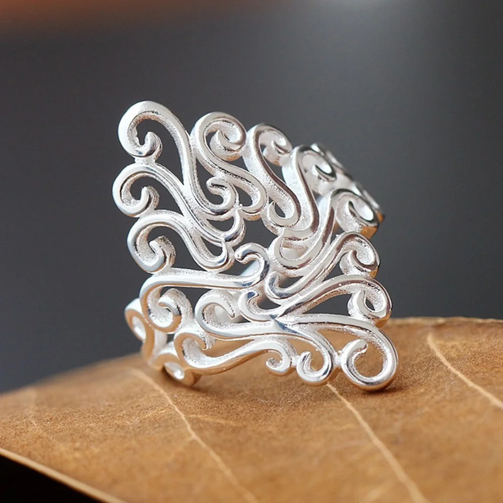 Для женщин Мода Посеребренная Hollow с цветочной Стиль палец кольцо подарок
