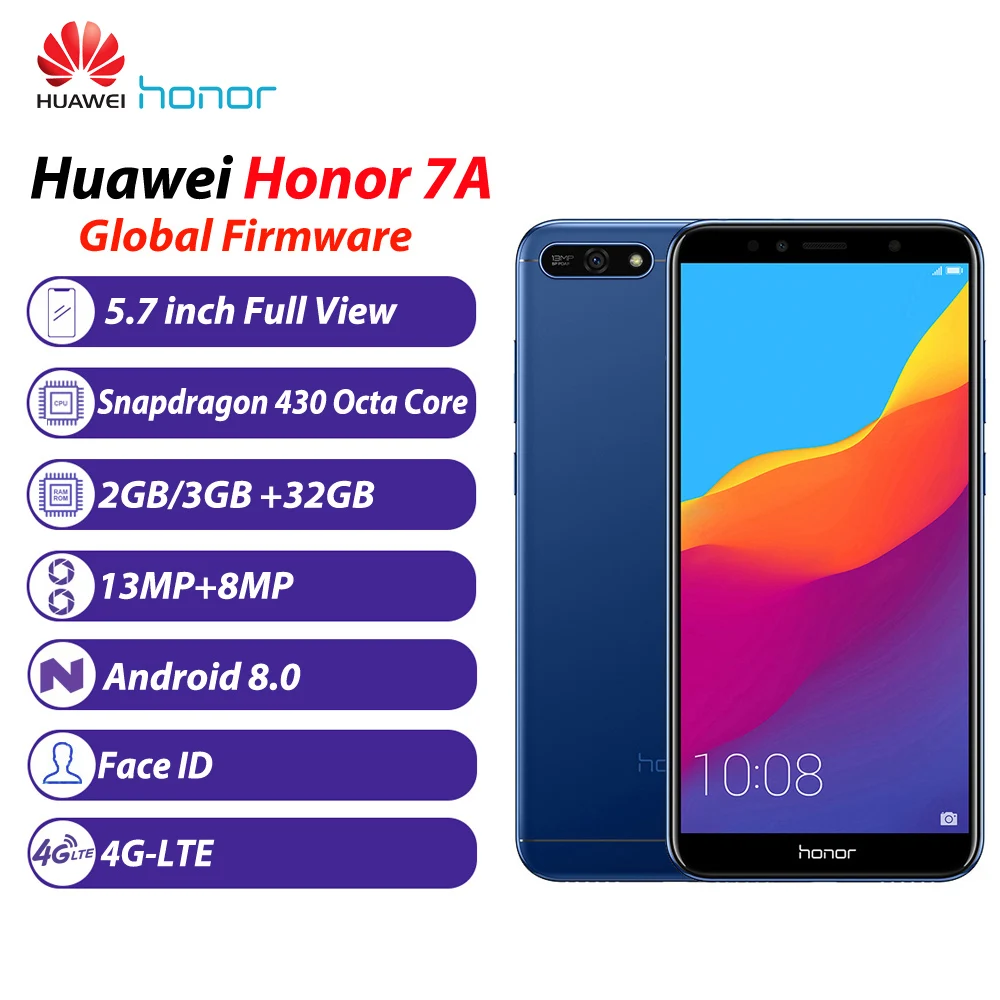 Глобальная прошивка huawei Honor 7A мобильный телефон 3 + 32 ГБ 5 7 дюймов Восьмиядерный